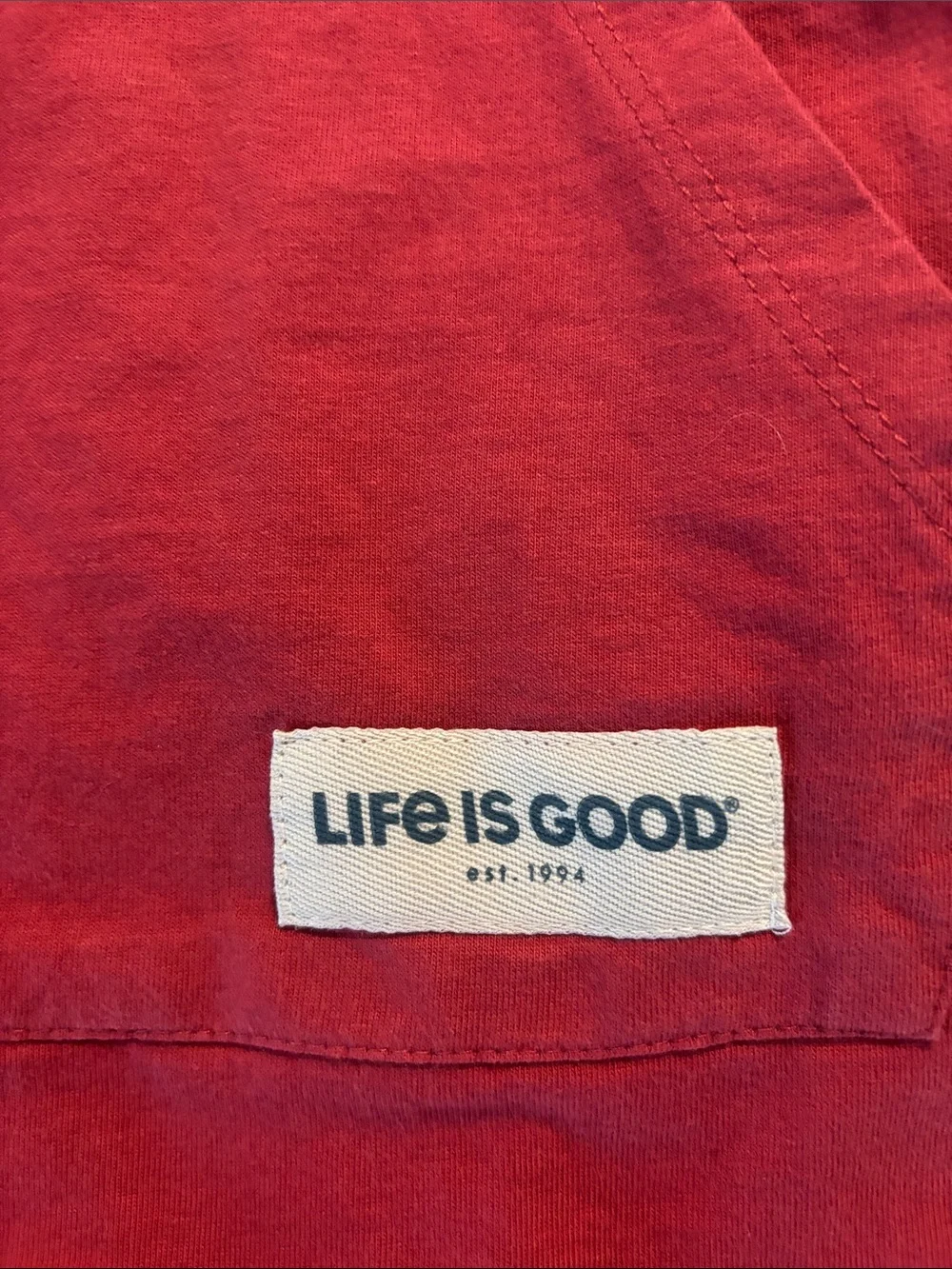 Life Is Good Men's Long Sleeve Hoodie Tee in Red with White Flag Graphic - Picture 3 of 4